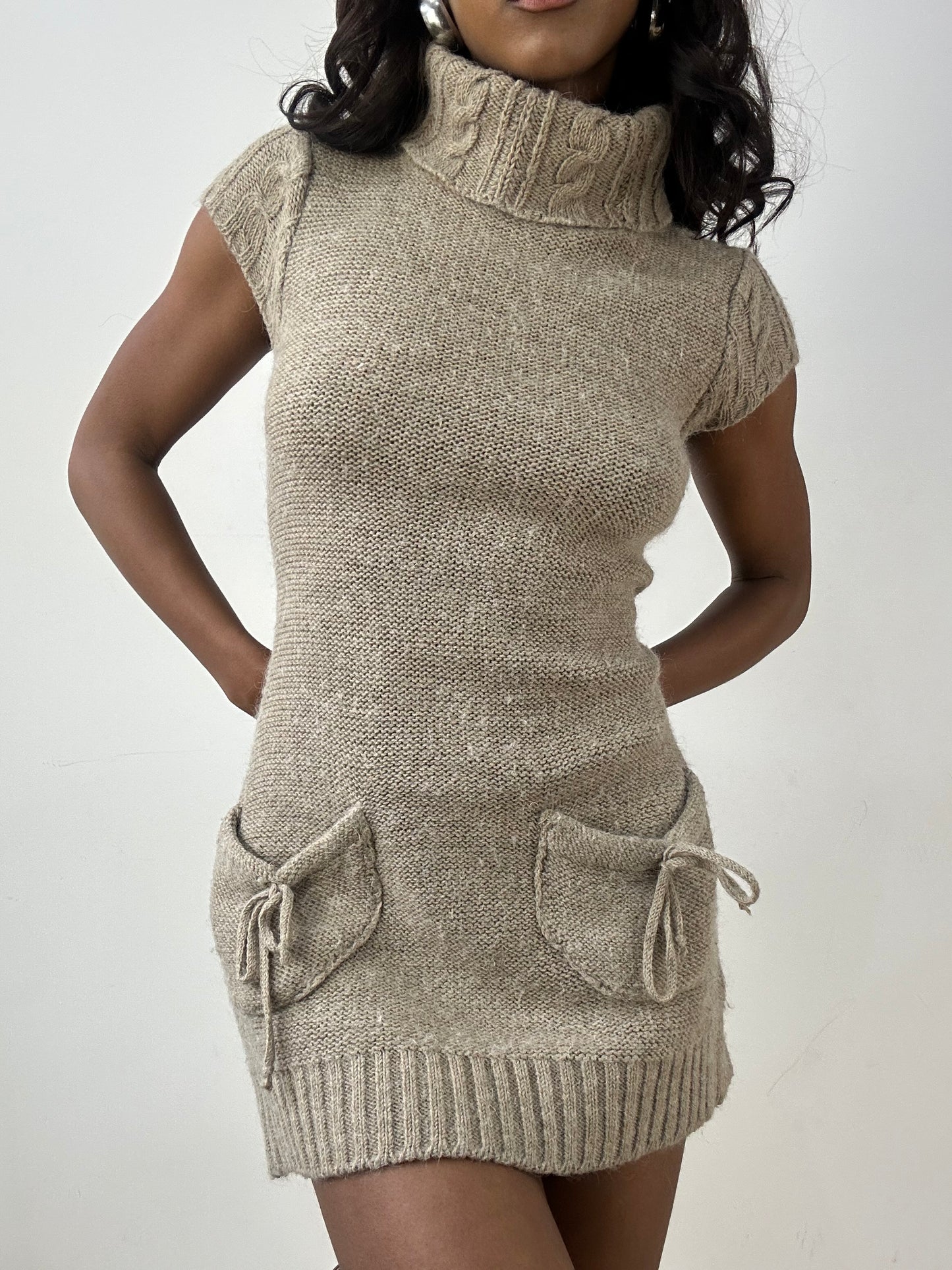BEST PICKS | small beige knit turtleneck mini dress