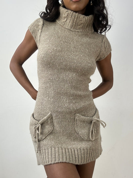 BEST PICKS | small beige knit turtleneck mini dress