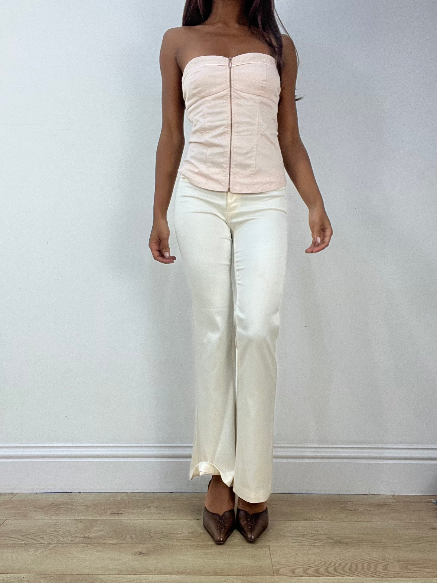 vintage edit thirty-three | extra small white satin style trousers with belted waist