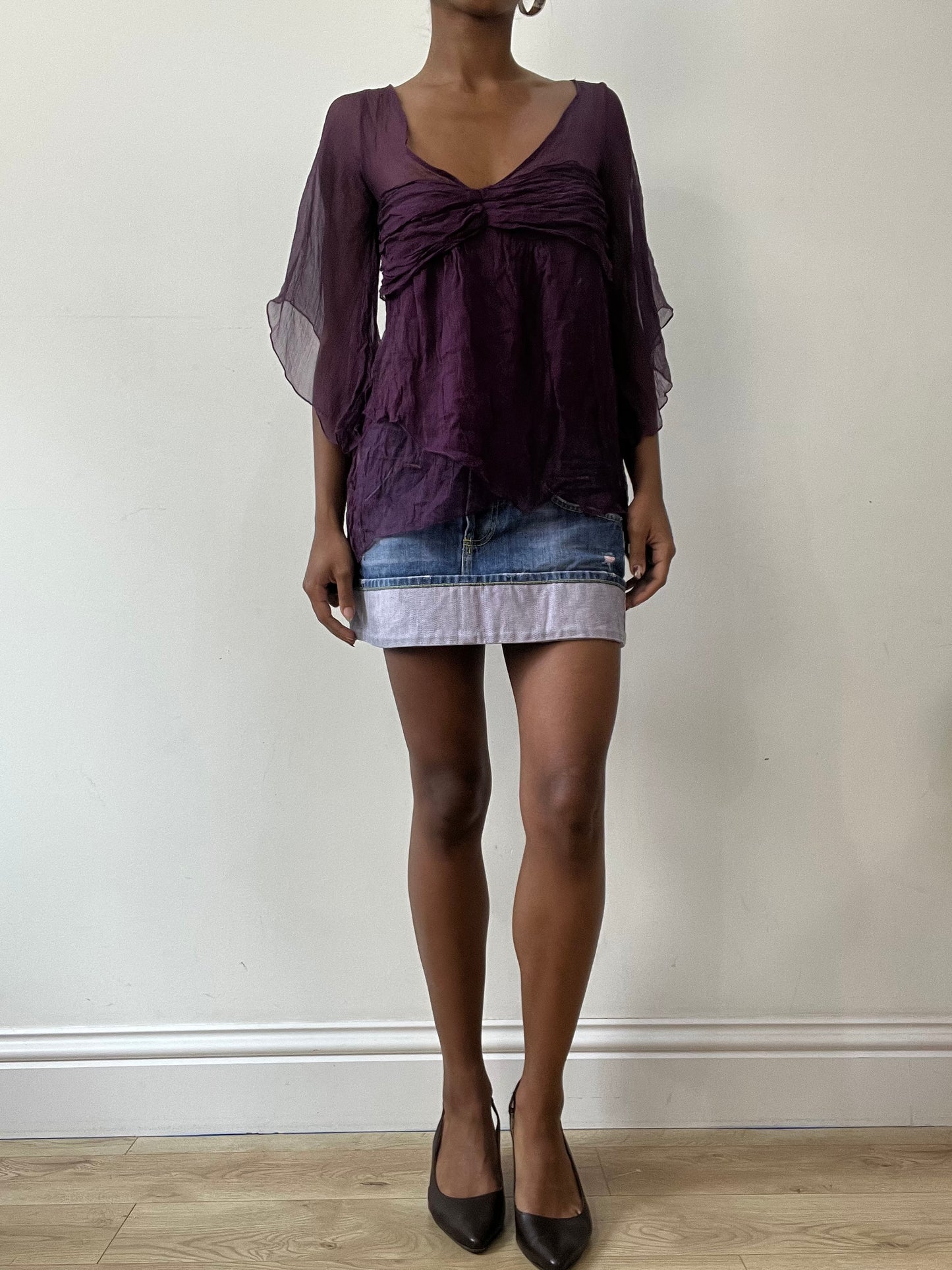 vintage edit thirty-one | small purple sheer 3/4 sleeve top