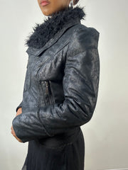 vintage edit: indie sleaze | small black faux leather zip up jacket