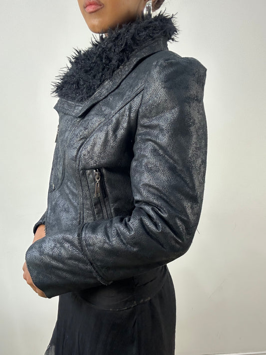 vintage edit: indie sleaze | small black faux leather zip up jacket