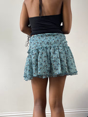 vintage edit: festival | medium blue floral ditsy mini skirt with tie up bow