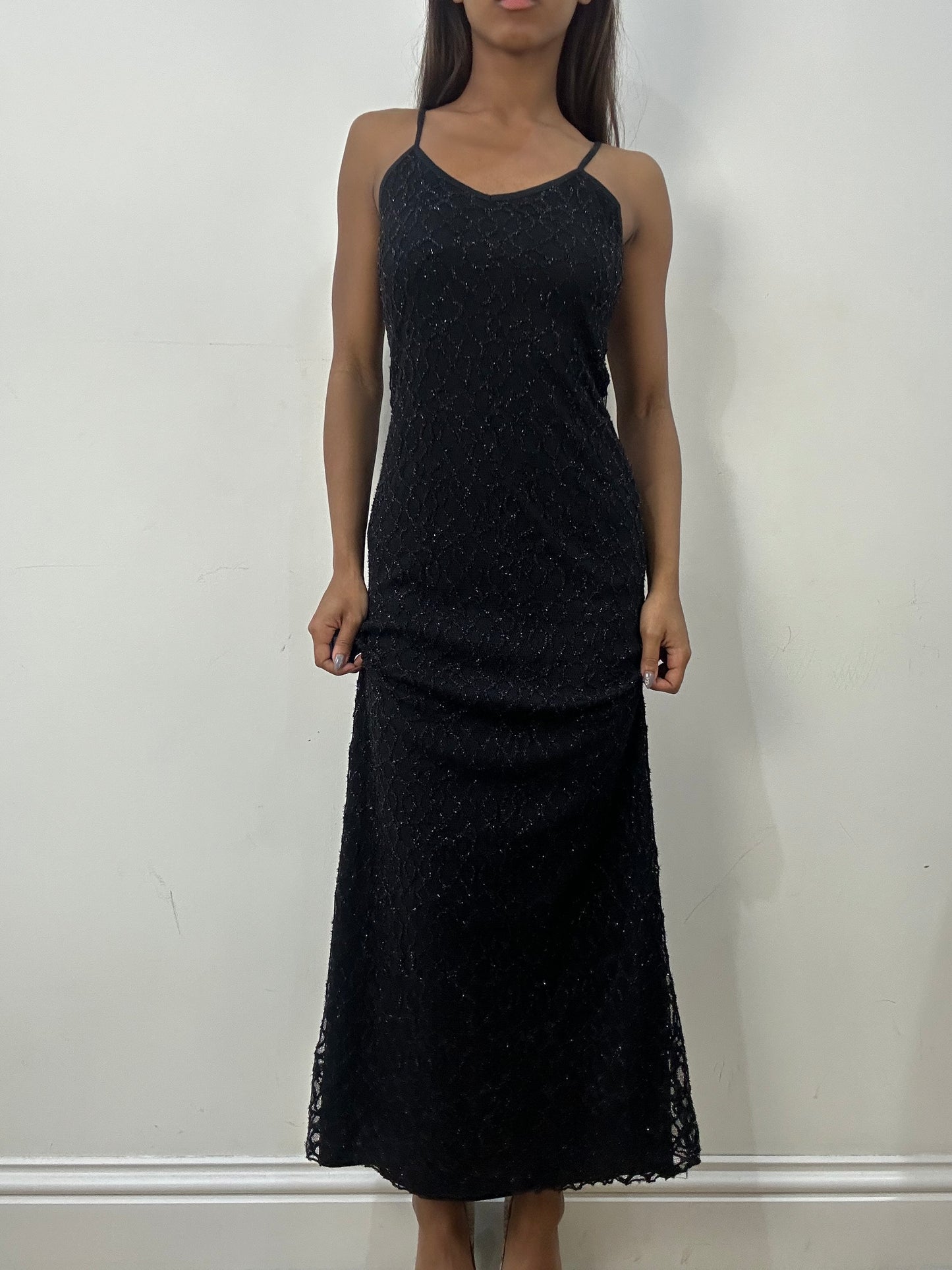 BEST PICKS | small/medium black glittery maxi dress