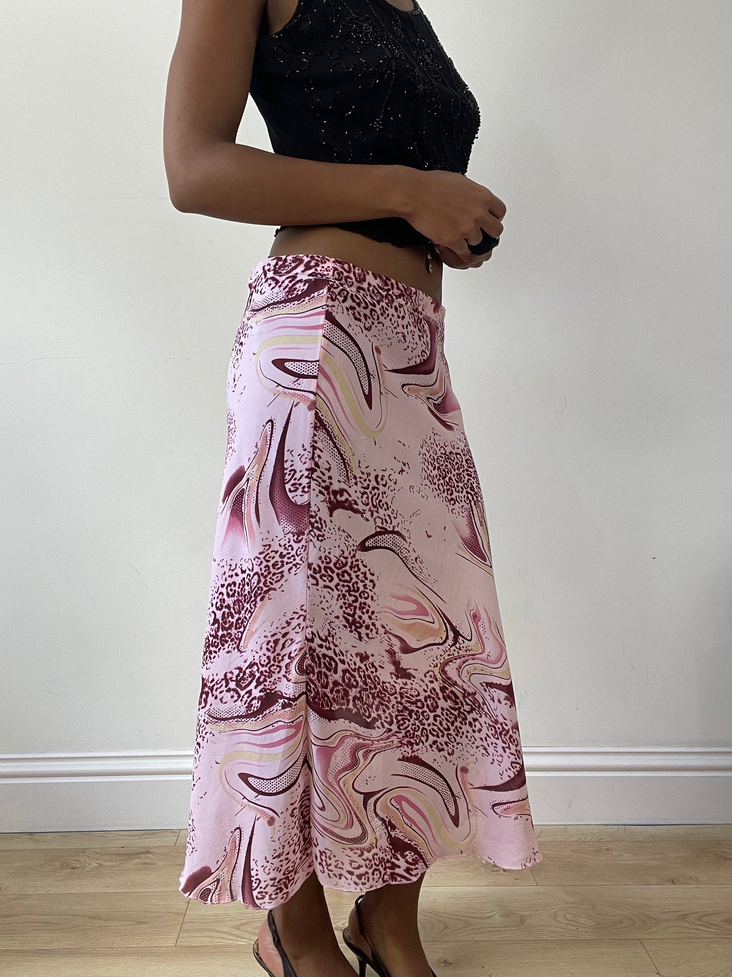 vintage edit twenty-seven |medium pink and purple leopard print maxi skirt