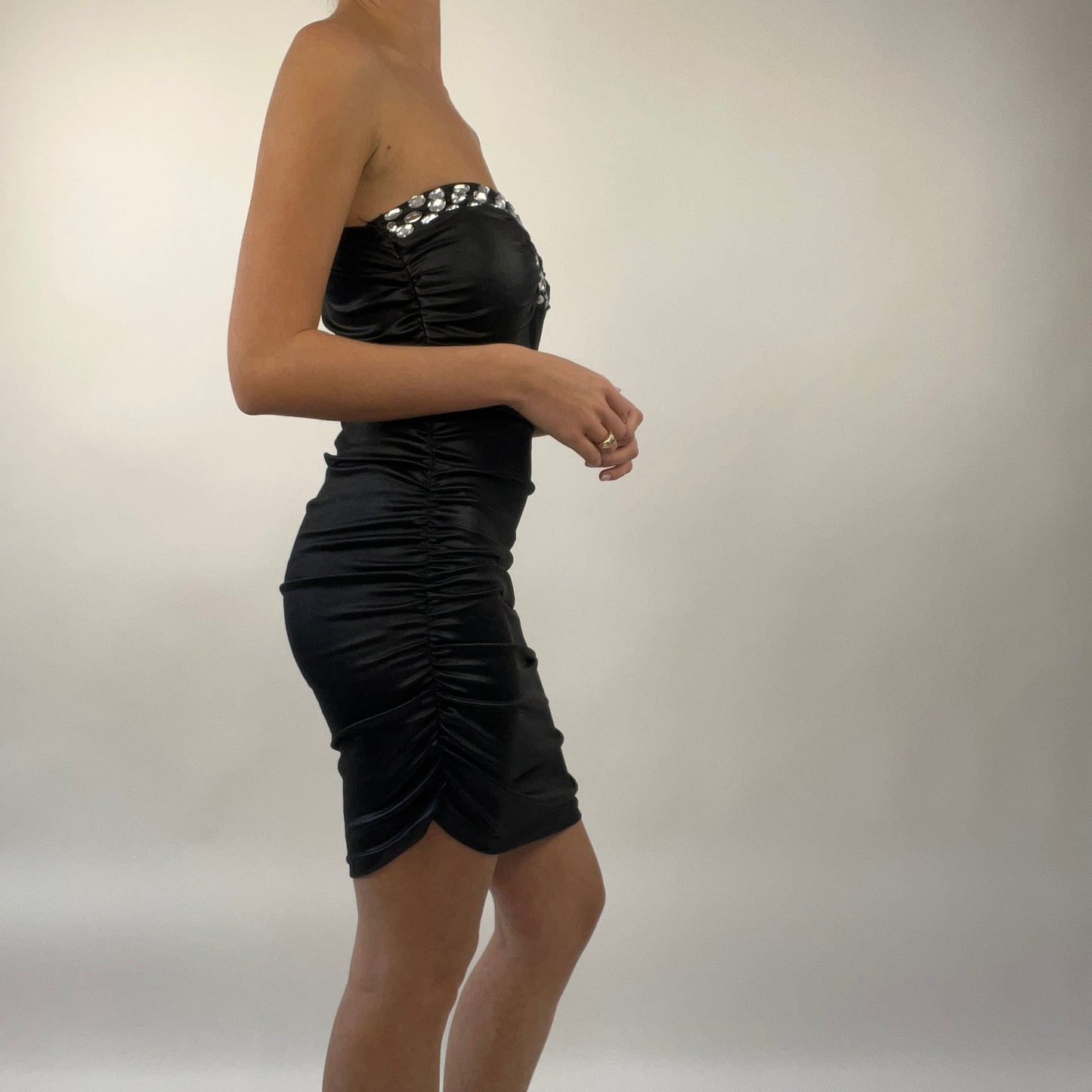💻PROM SEASON DROP | medium black bandeau dress with gem detail