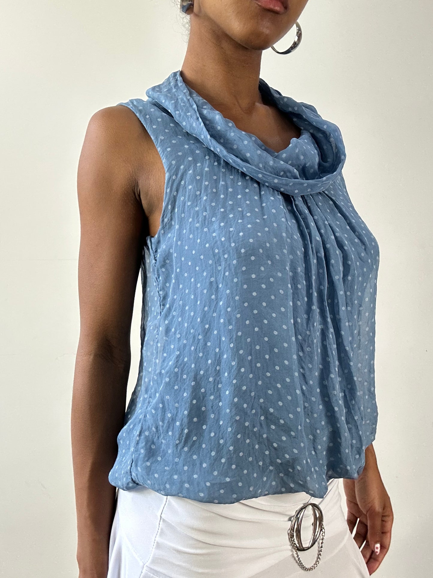 vintage edit twenty-seven | small blue polka dot cowl neck top