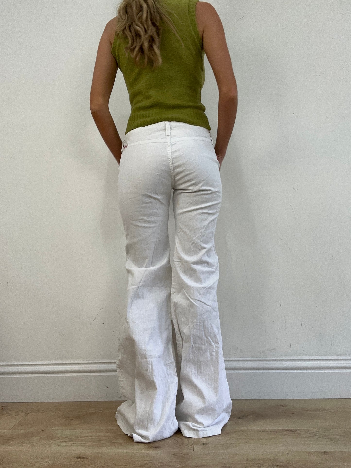 vintage edit thirteen | white ribbed flared trousers