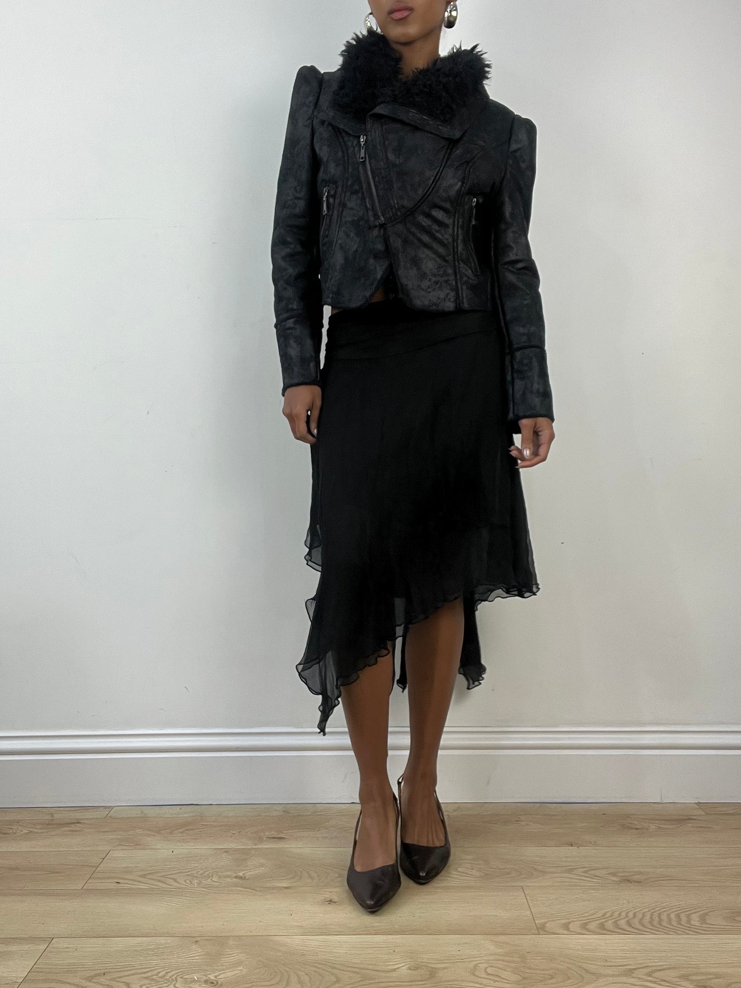 vintage edit: indie sleaze | small black faux leather zip up jacket