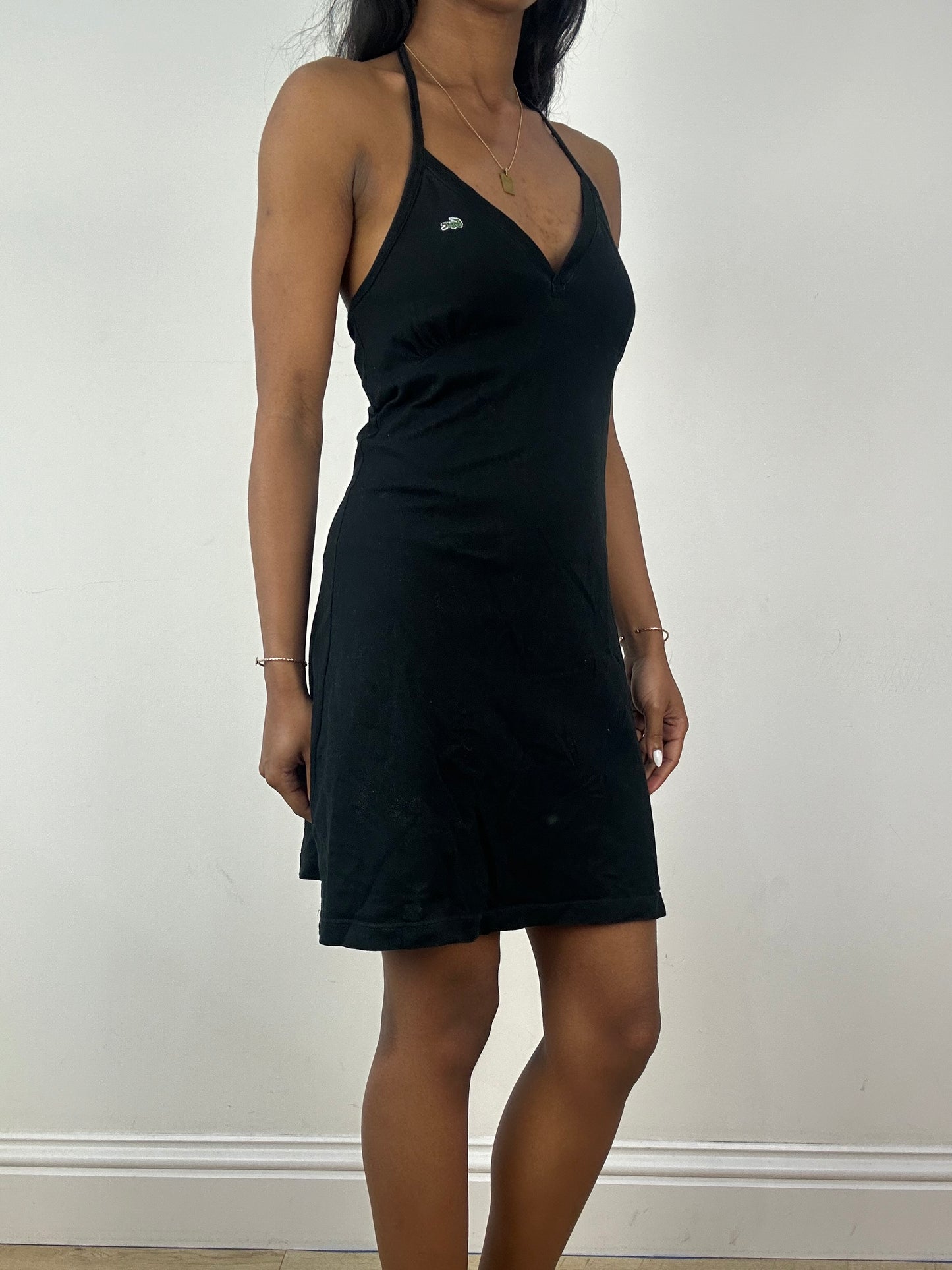vintage edit eighteen | small black lacoste logo halterneck midi dress