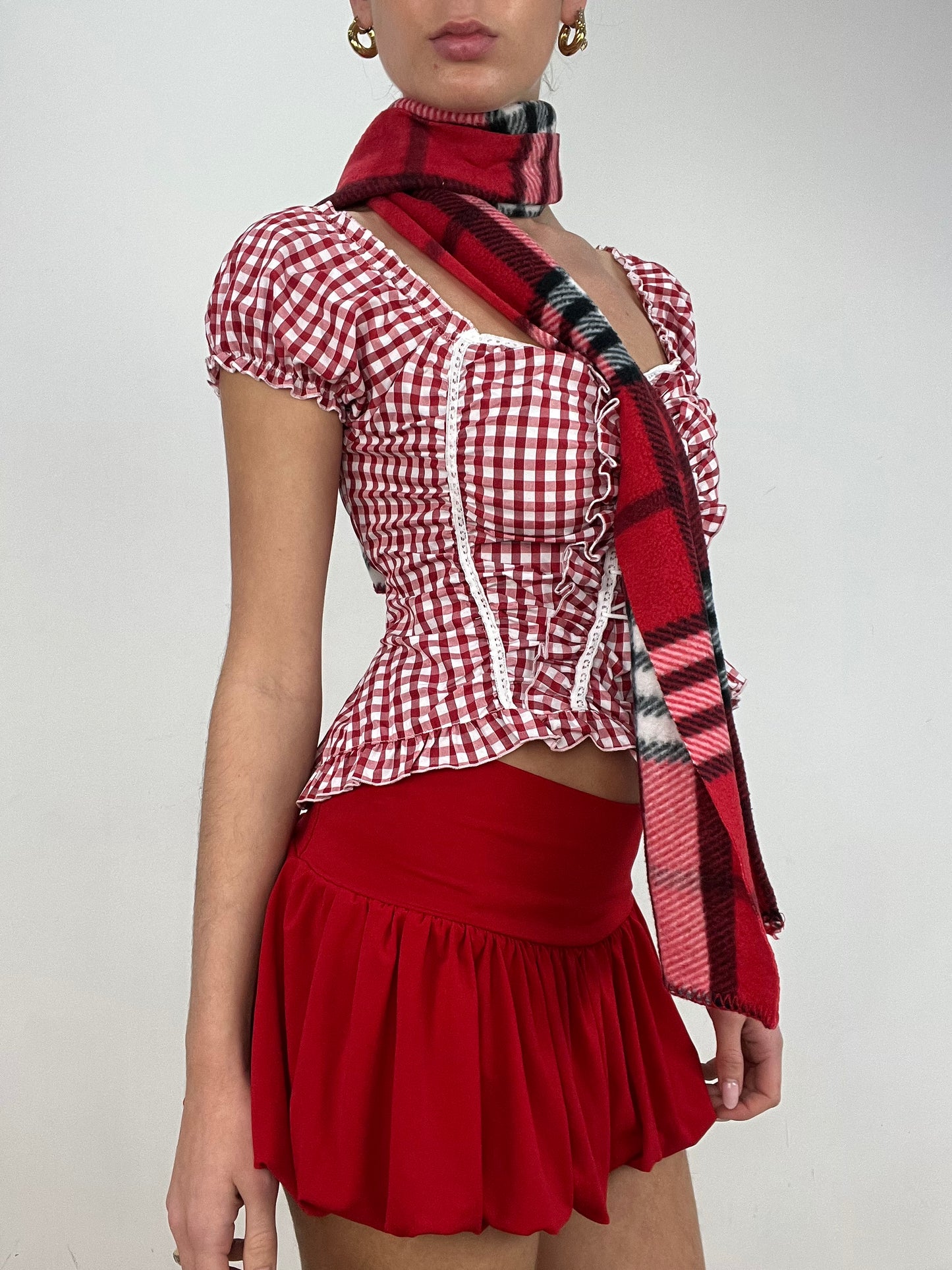 vintage edit ten | red and black checkered scarf