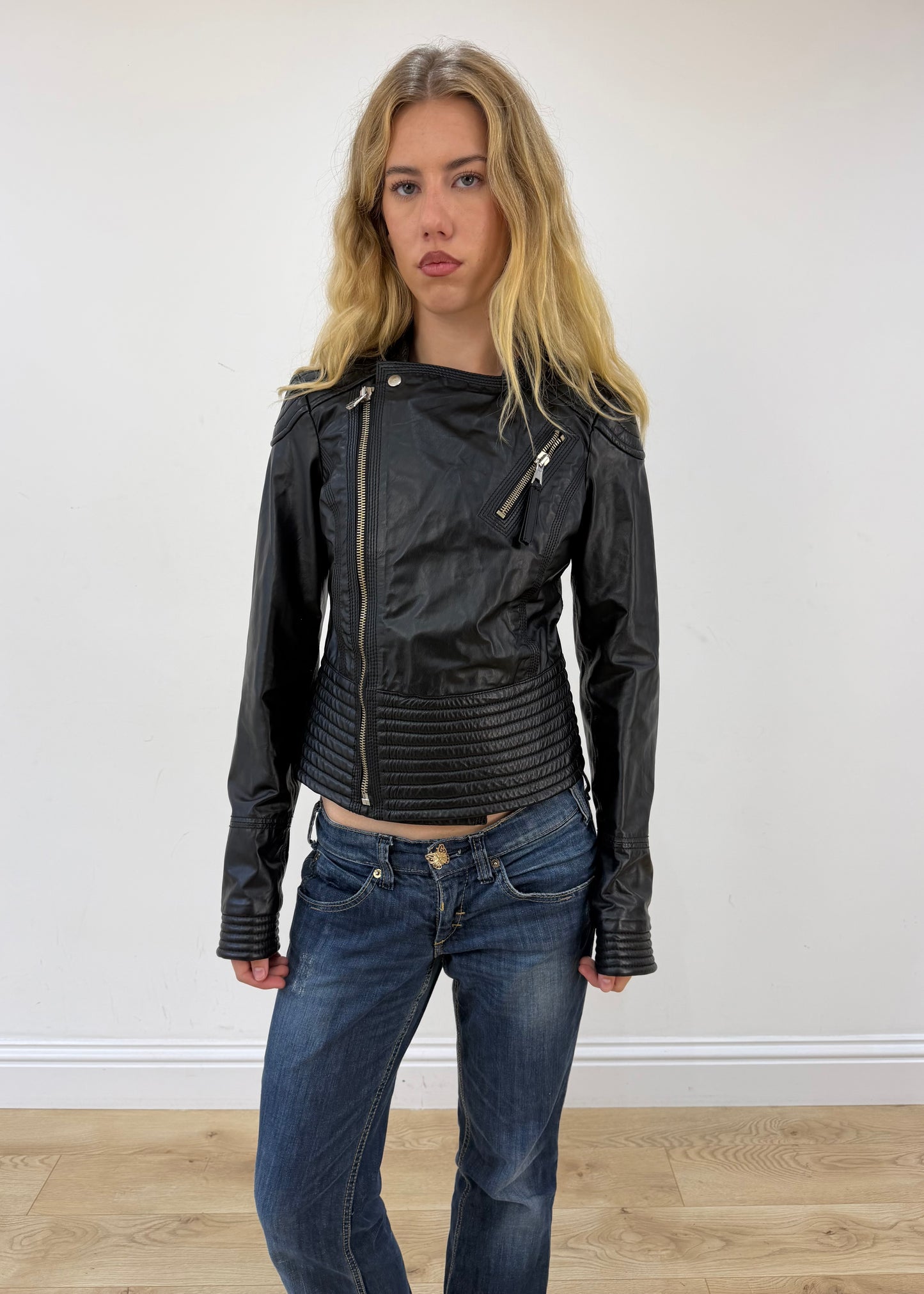 small black zip up leather jacket
