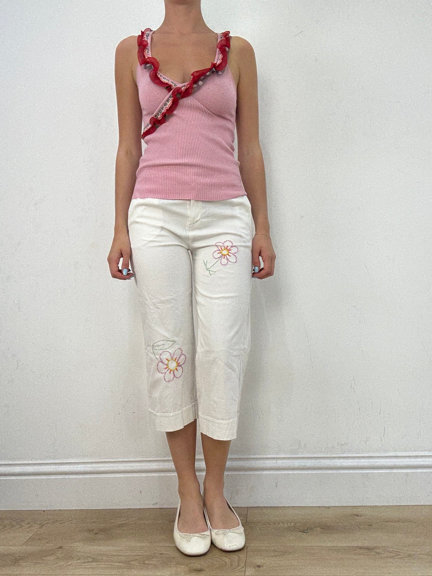 vintage edit twenty eight | extra small white capri style trousers with beading