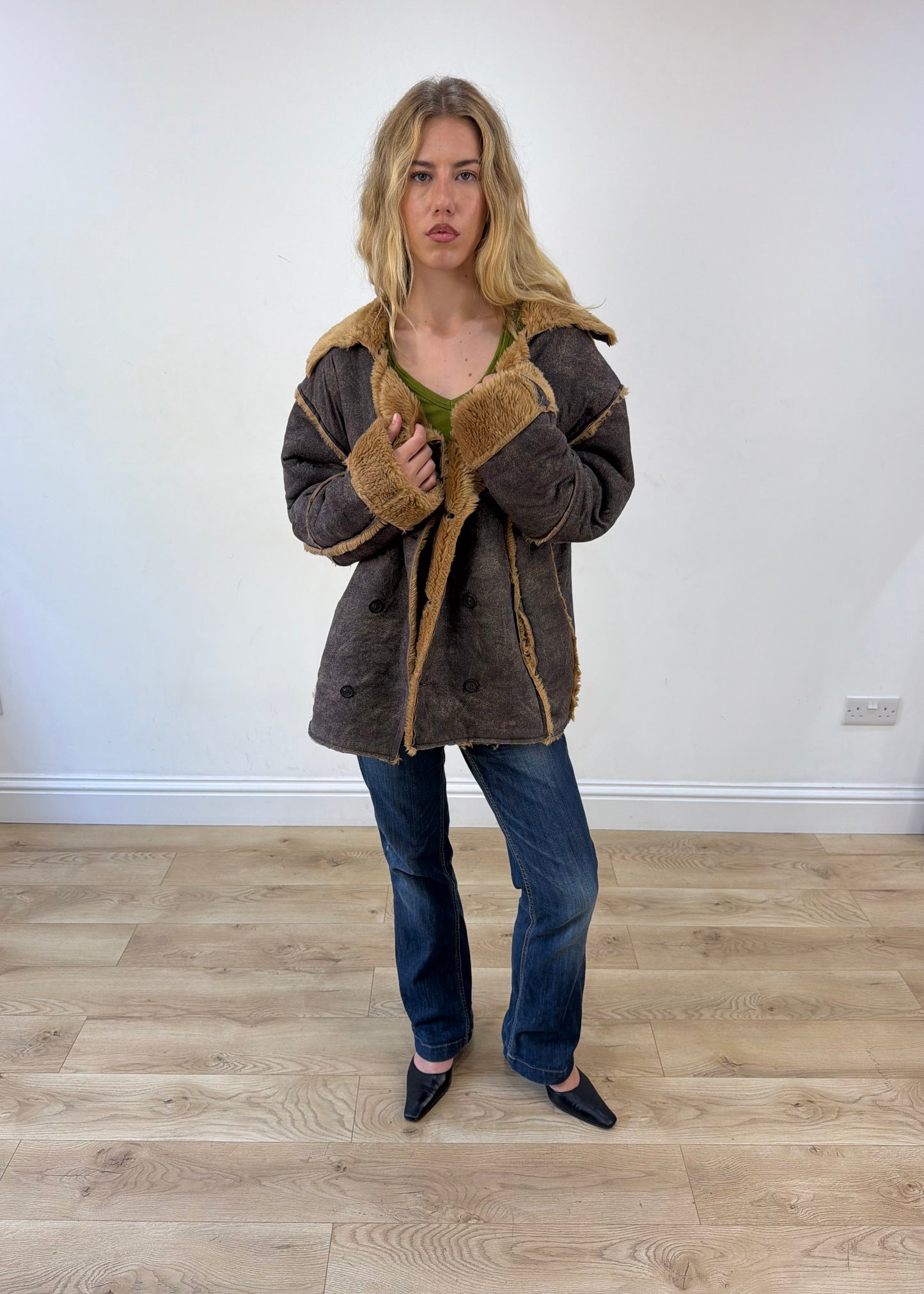 large grey coat sherpa lining