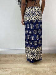 vintage edit: festival | small cream and blue wrap beach skirt with floral pattern