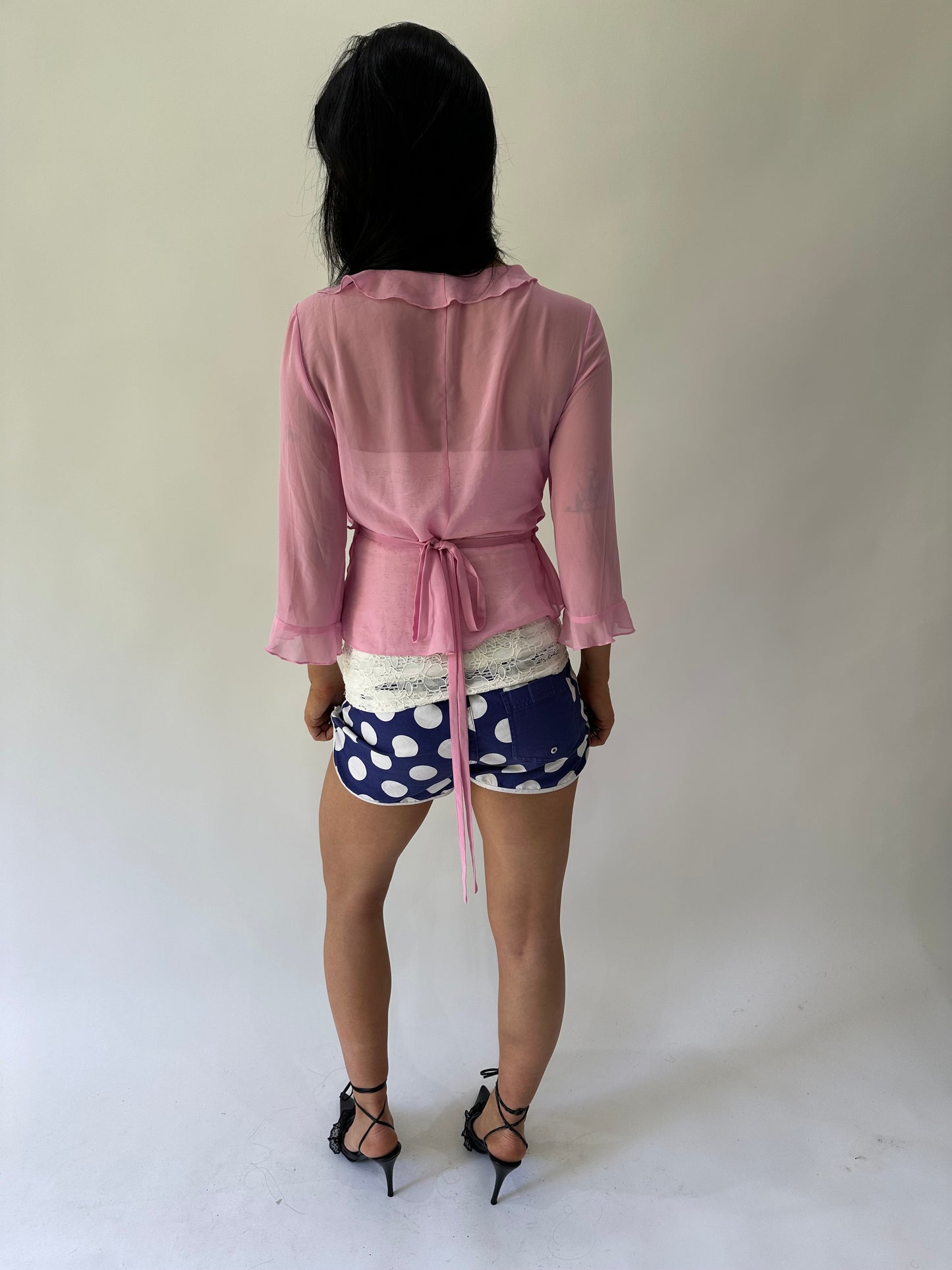 sailor drop | small pink sheer ruffle wrap around top