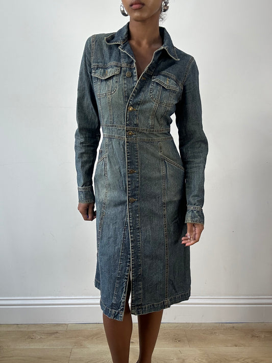 LFW edit | small blue denim button up trenchcoat
