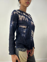 💻HIPPY CHIC DROP | small dark blue tie dye off shoulder long sleeve top