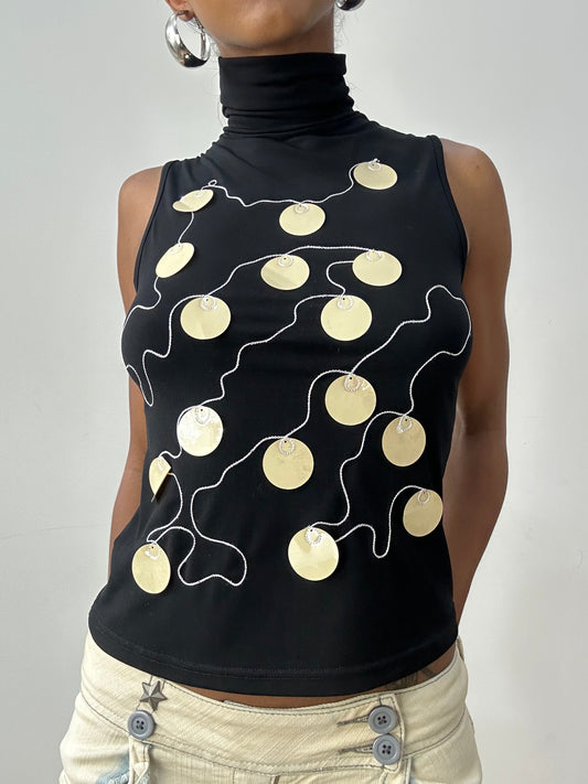 midsummer edit | small black sleeveless turtleneck with oversized sequin detail