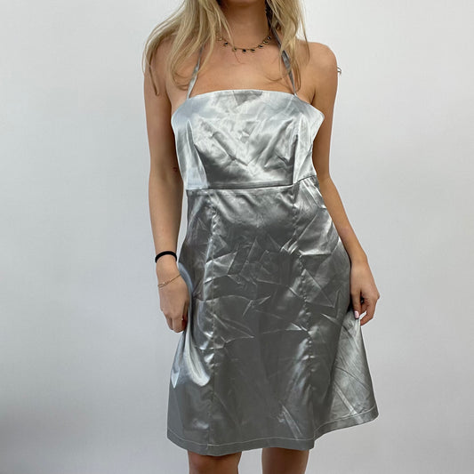 💻FUTURECORE DROP | small silver silky halterneck dress