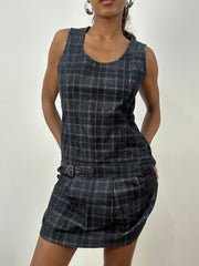 BEST PICKS | medium grey plaid mini dress with buckle waist detail