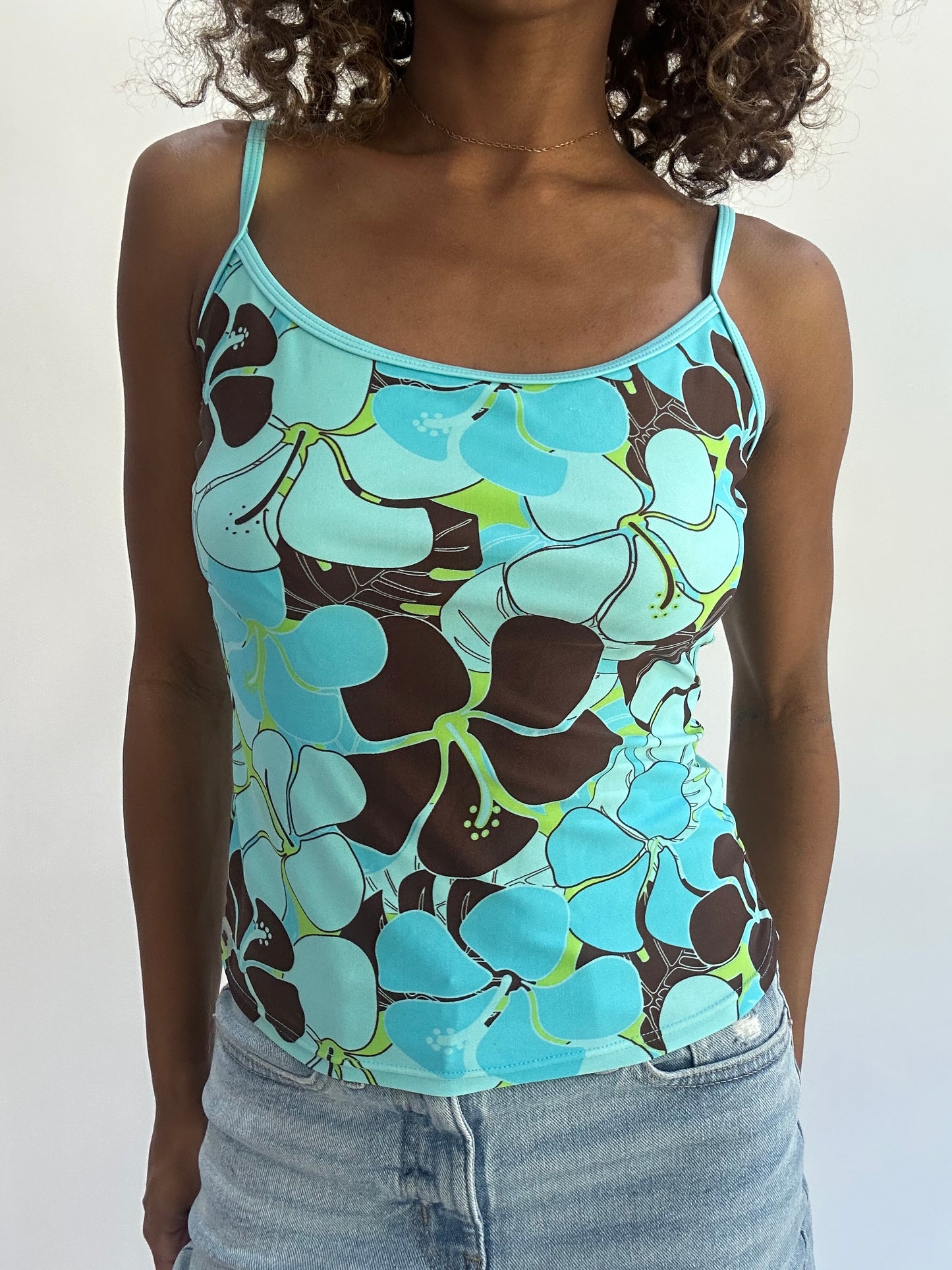 beach drop | small blue hibiscus swim cami tankini top
