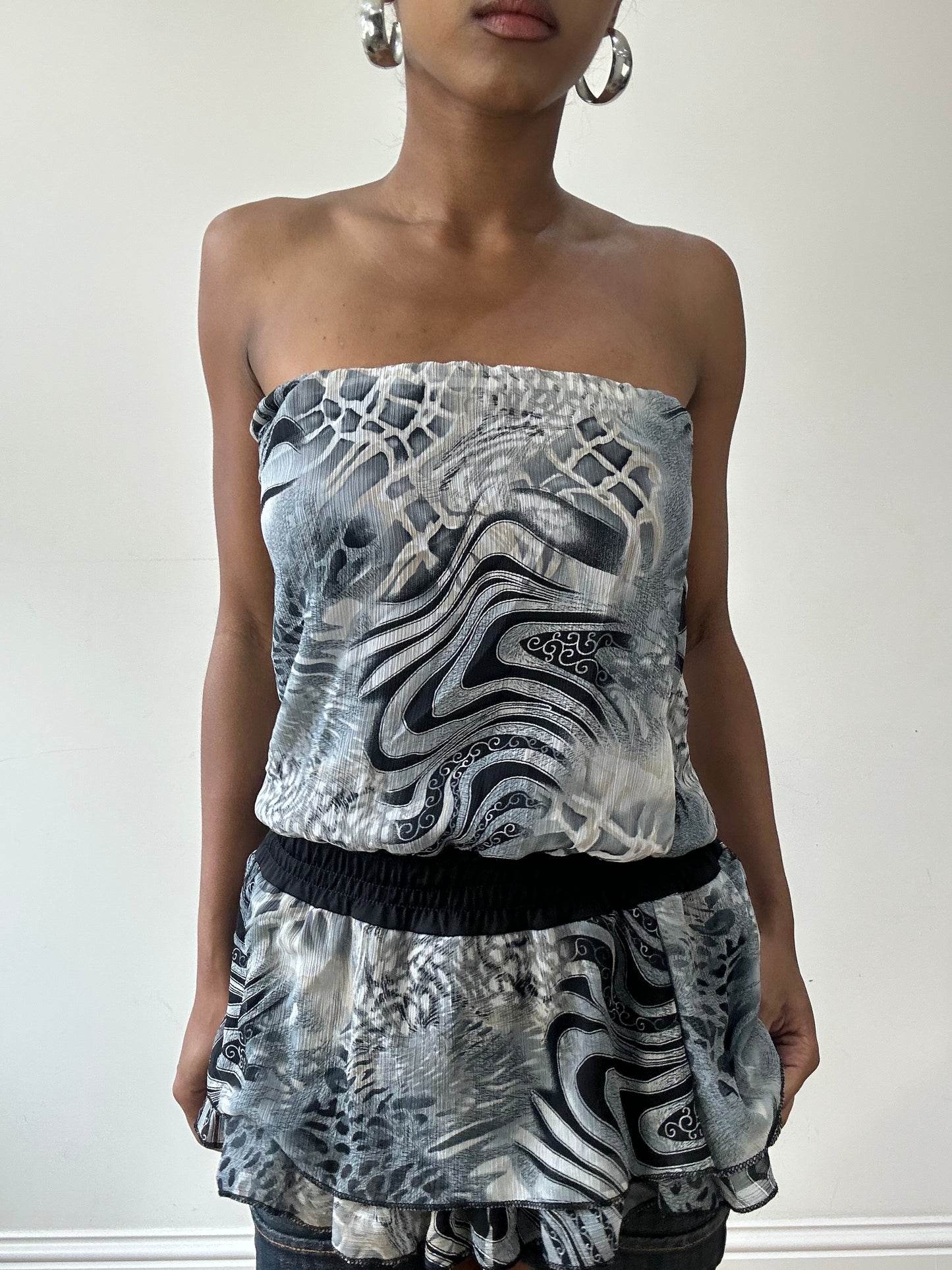 vintage edit thirty-one | small blue and grey animal print bandeau top