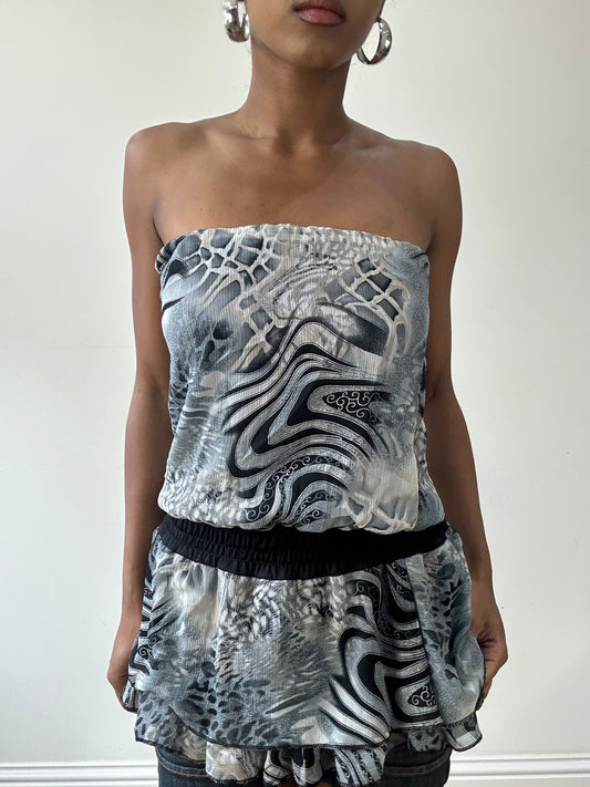 vintage edit thirty-one | small blue and grey animal print bandeau top