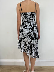 💻💚 vintage edit nineteen | small black and white floral asymmetric dress
