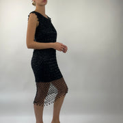 PROM SEASON DROP | medium black midi dress with crochet sequin overlay