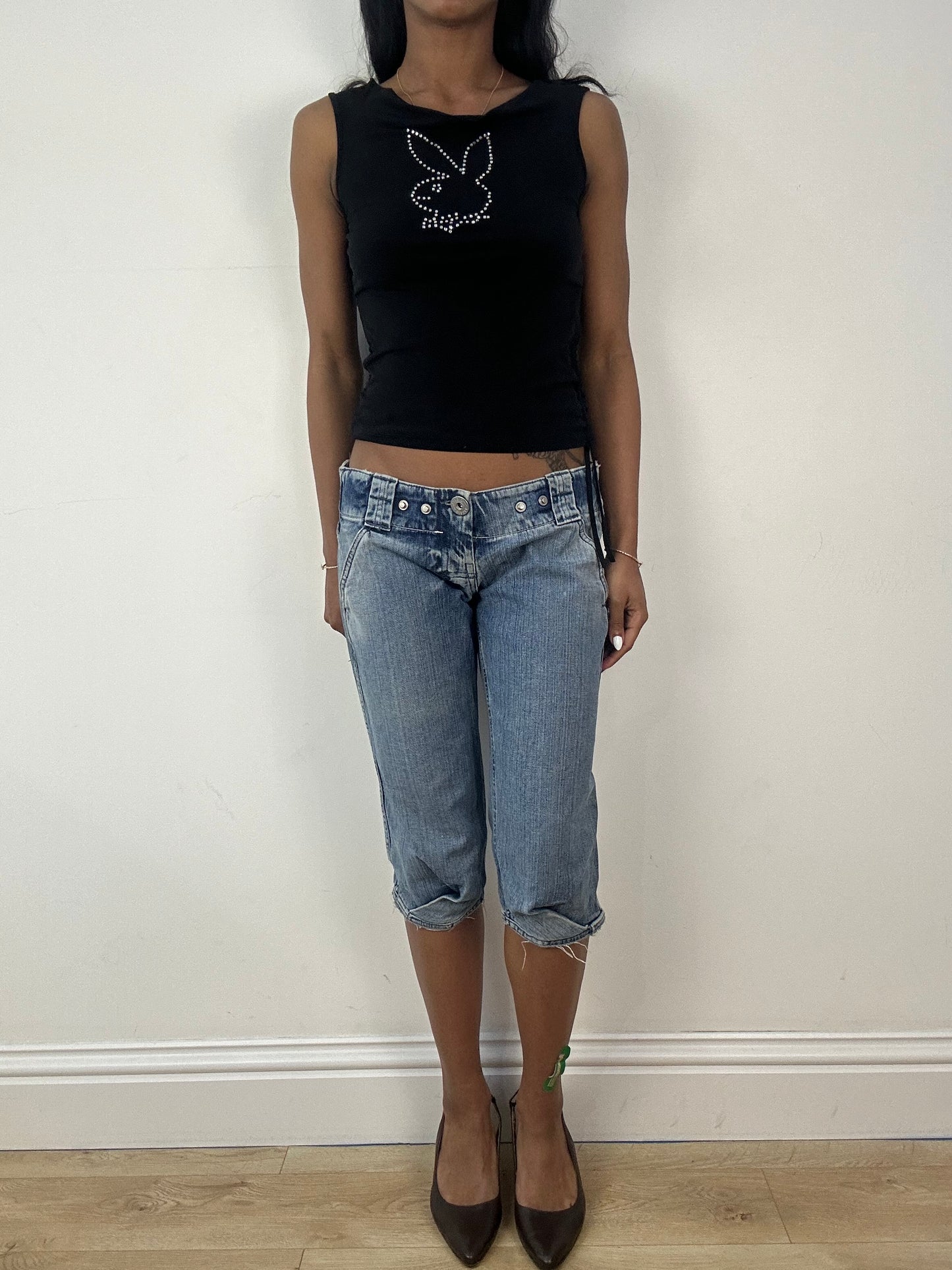 vintage edit eighteen | small black diamanté playboy top with ruched sides