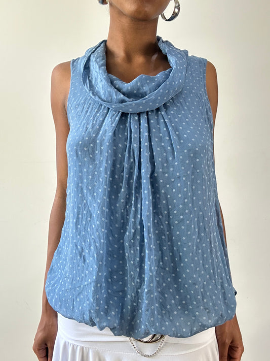 vintage edit twenty-seven | small blue polka dot cowl neck top