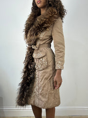 vintage edit thirty-four | small beige fur trim trench coat