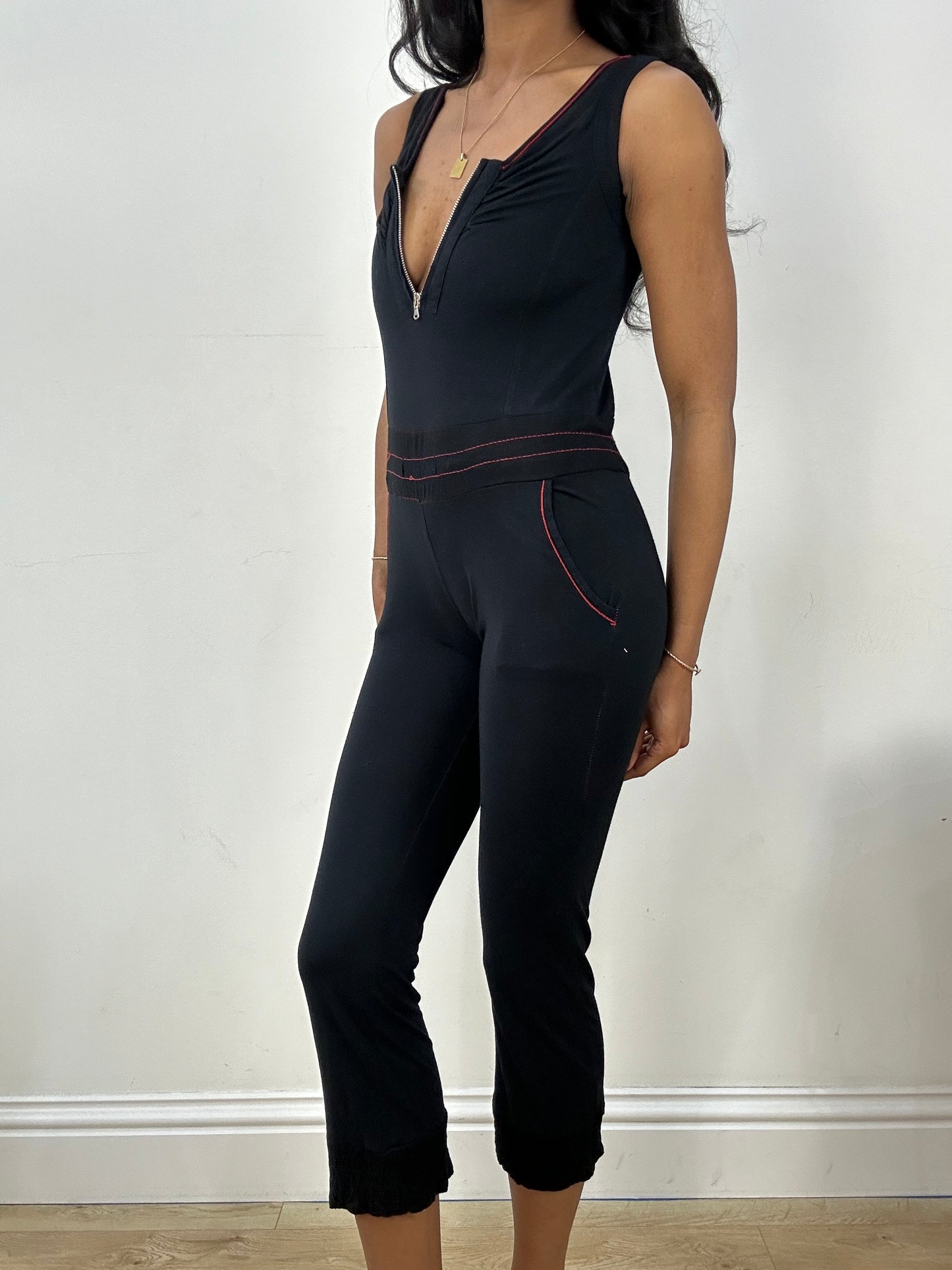 BEST PICKS | extra small miss sixty black jumpsuit with 3/4 zip