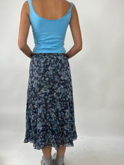 TAYLOR SWIFT DROP | small blue mesh midi skirt with floral print