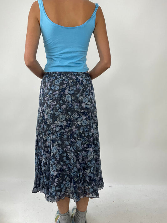 TAYLOR SWIFT DROP | taille: S · couleur: bleu · matière: résille · article: jupe · détails: longueur midi + fleuri + motif
