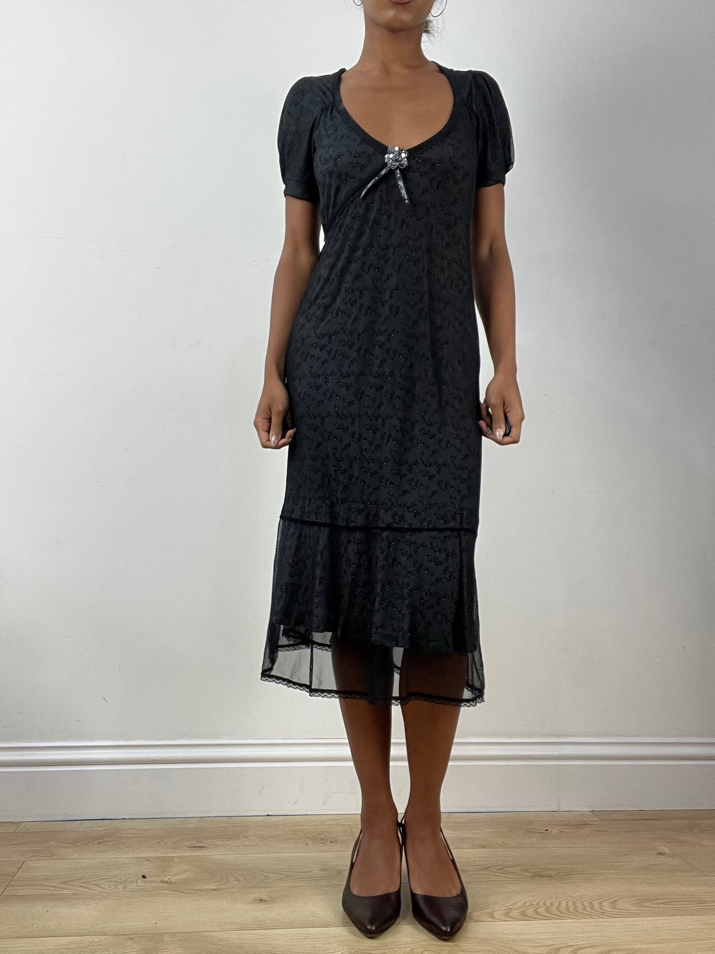 BEST PICKS | medium vive maria black midi dress with mesh overlay