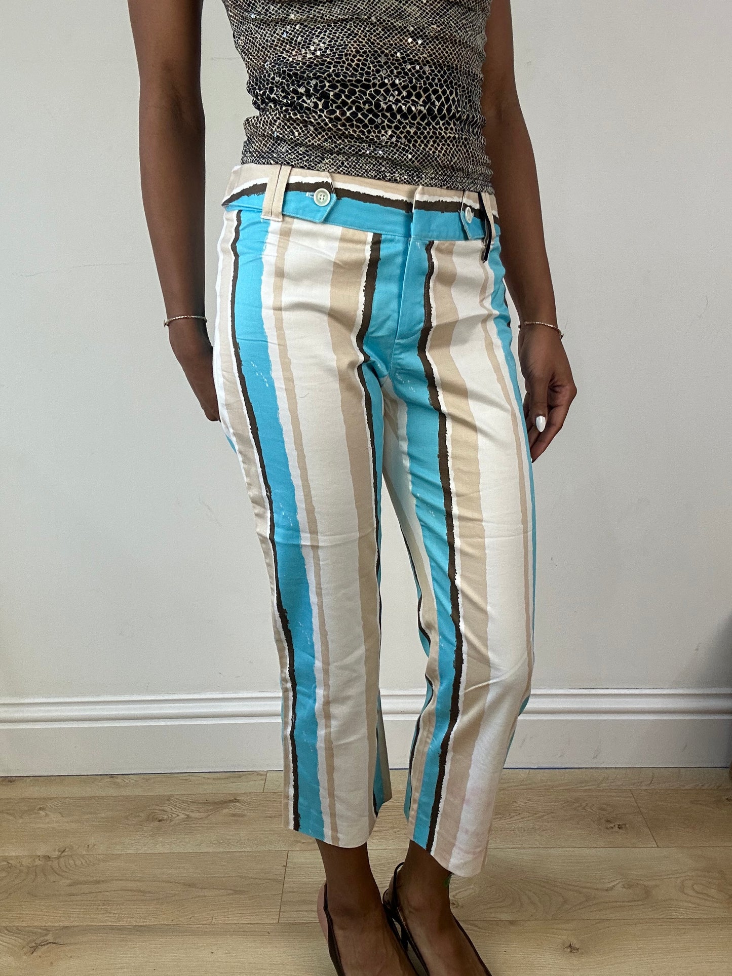 vintage edit eighteen | small beige and blue stripy low waist trousers