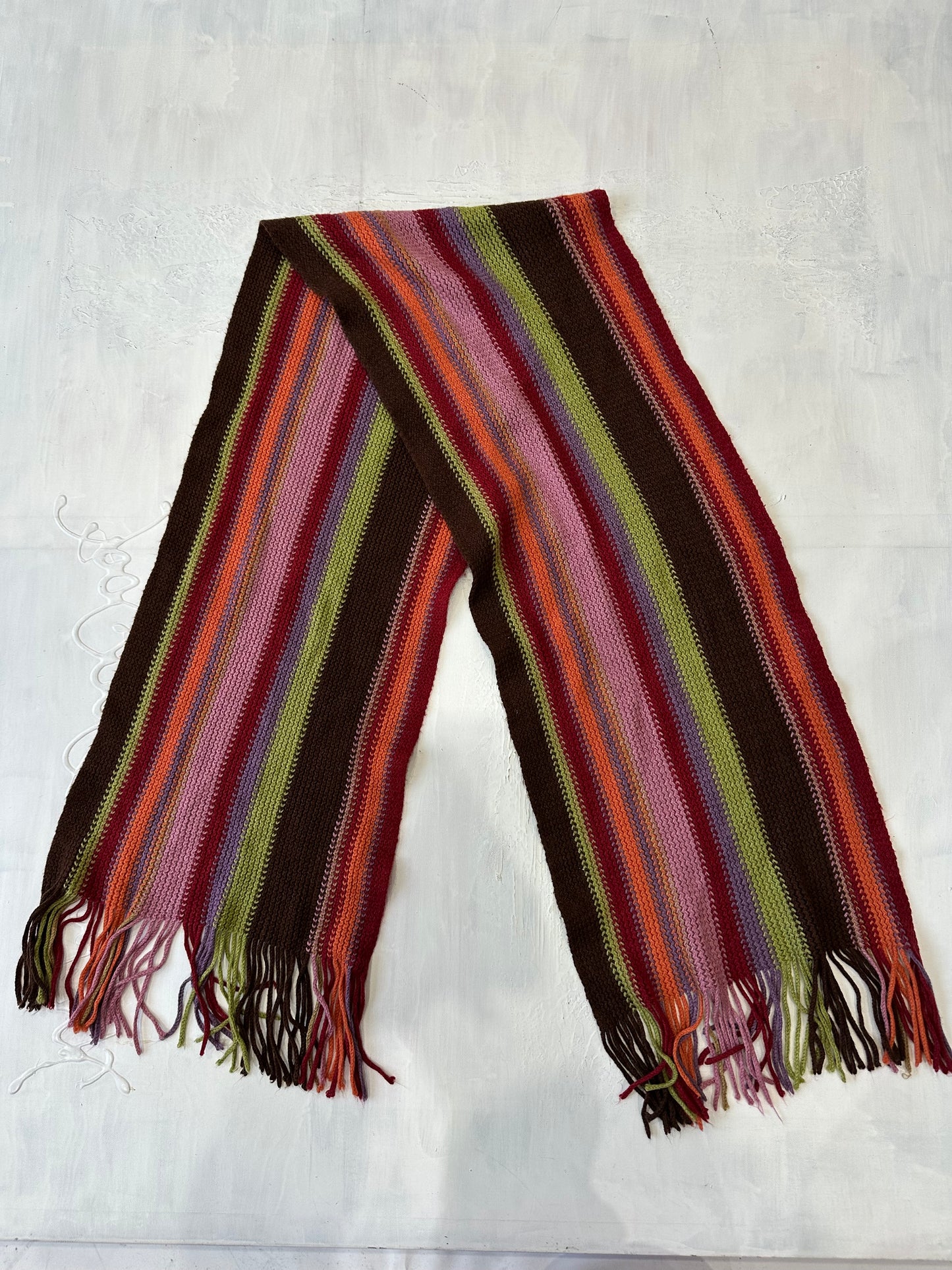 winter edit | green and brown striped knit tassel scarf