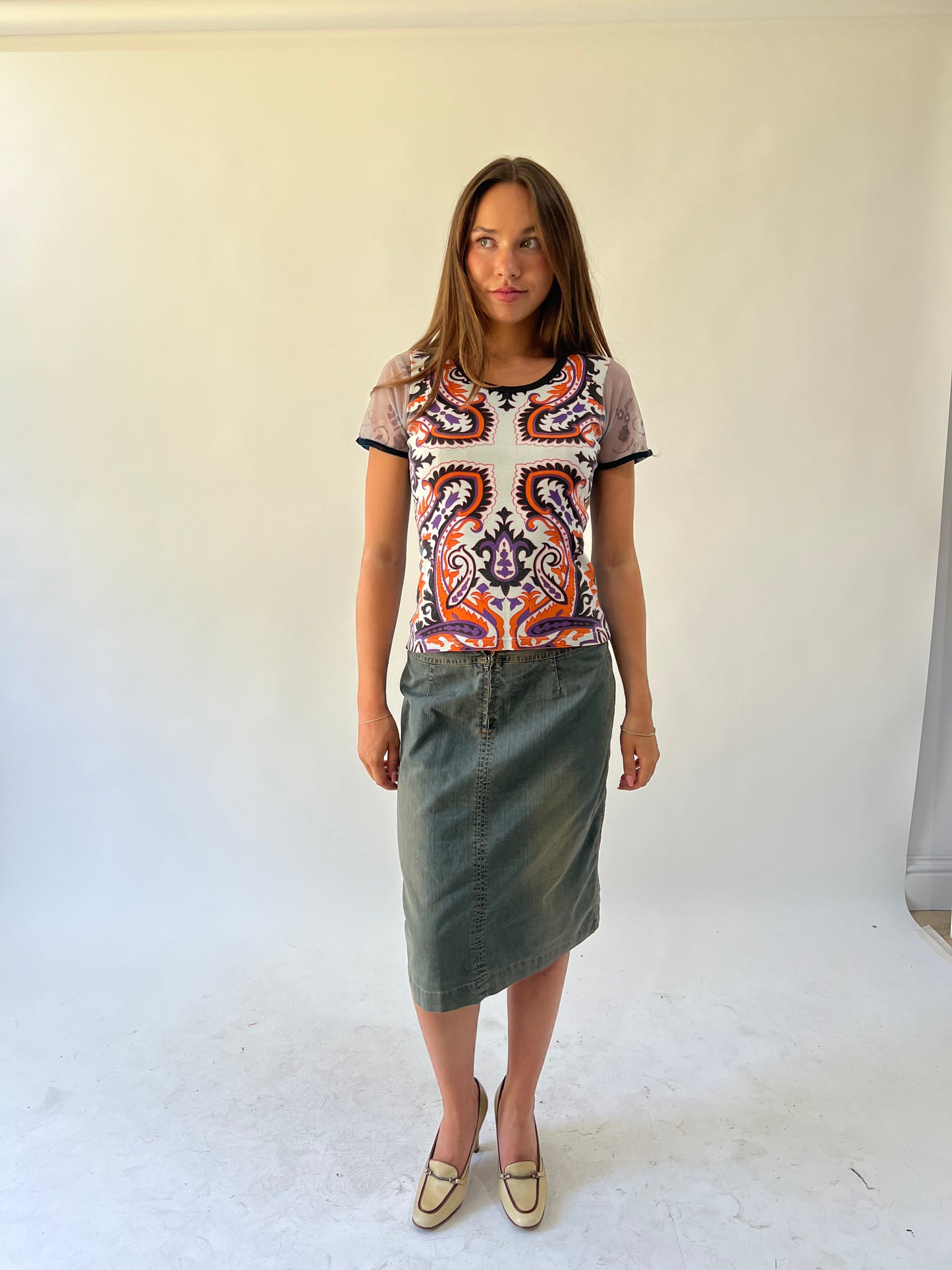 back to school drop | small custo barcelona orange and white patterned top