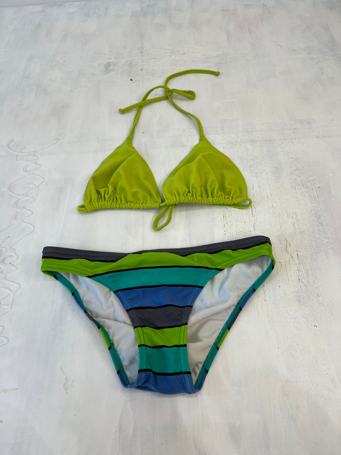 summer edit | medium green and blue bikini set with stripe print
