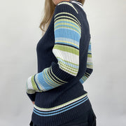 💻 POSH AND BECKS DROP | small navy knit collared top with striped sleeves