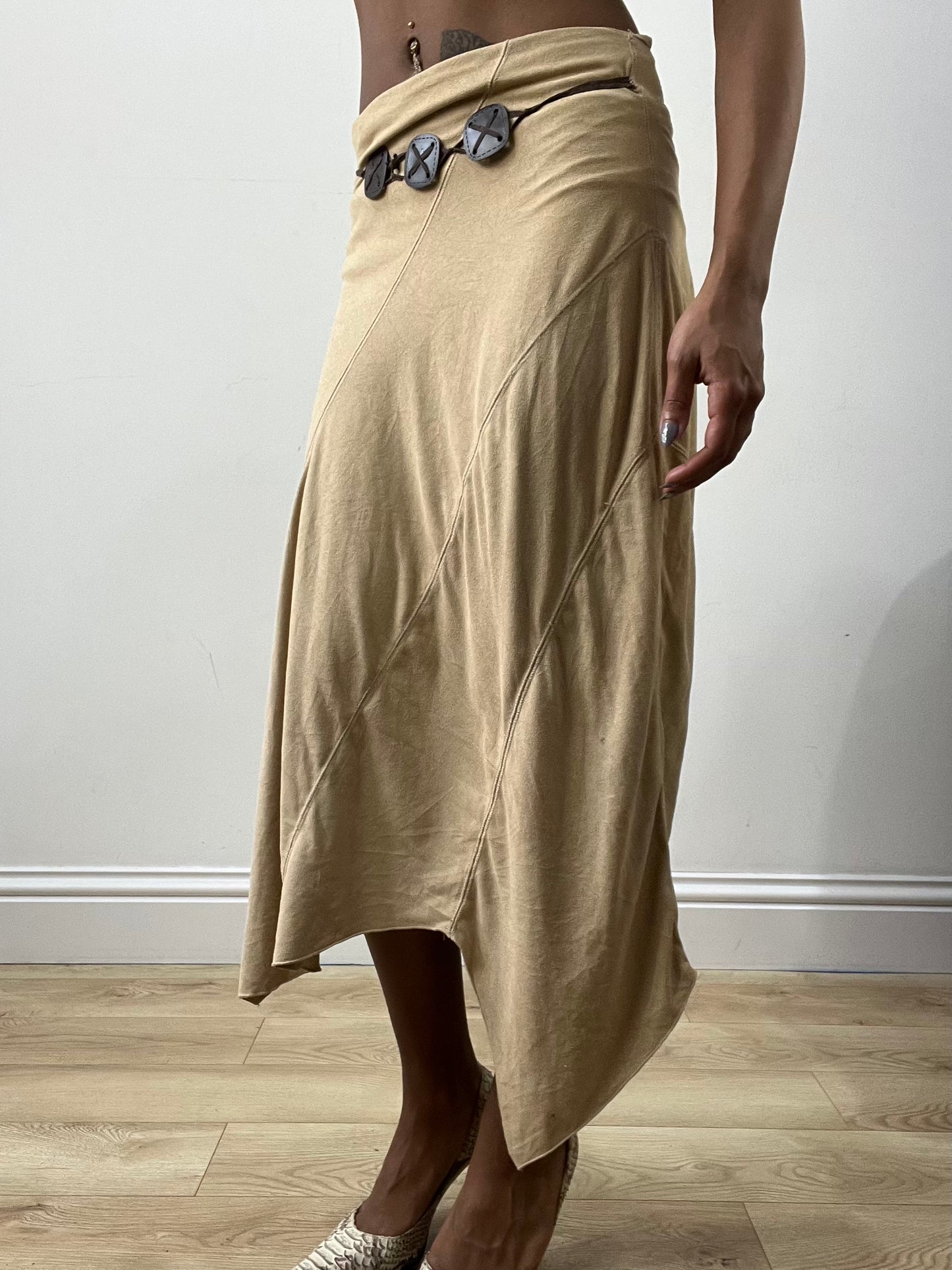 BEST PICKS | small beige faux suede asymmetric maxi skirt
