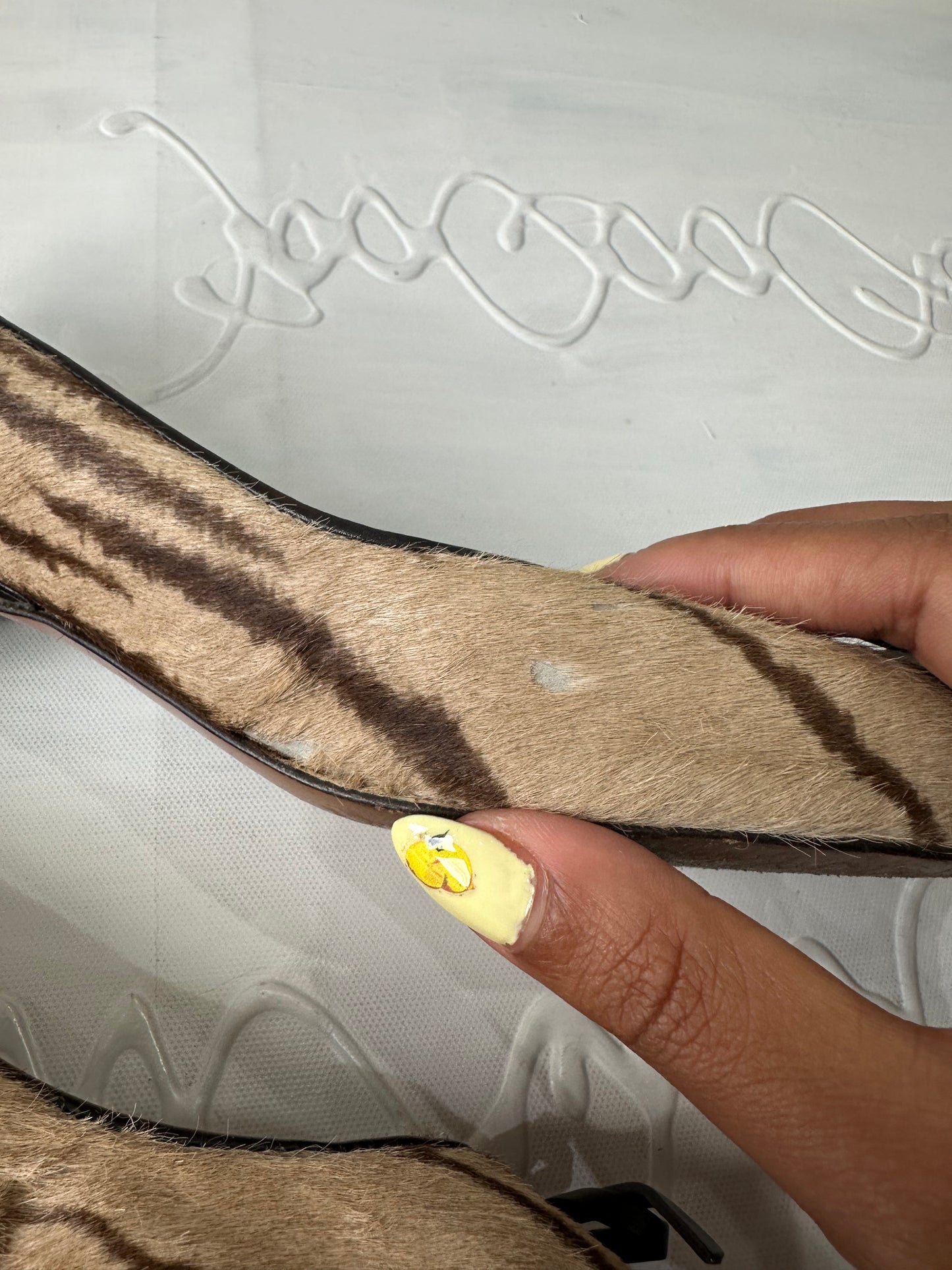 vintage edit thirty-two | UK 6 brown moschino fur kitten heels with lace up detail