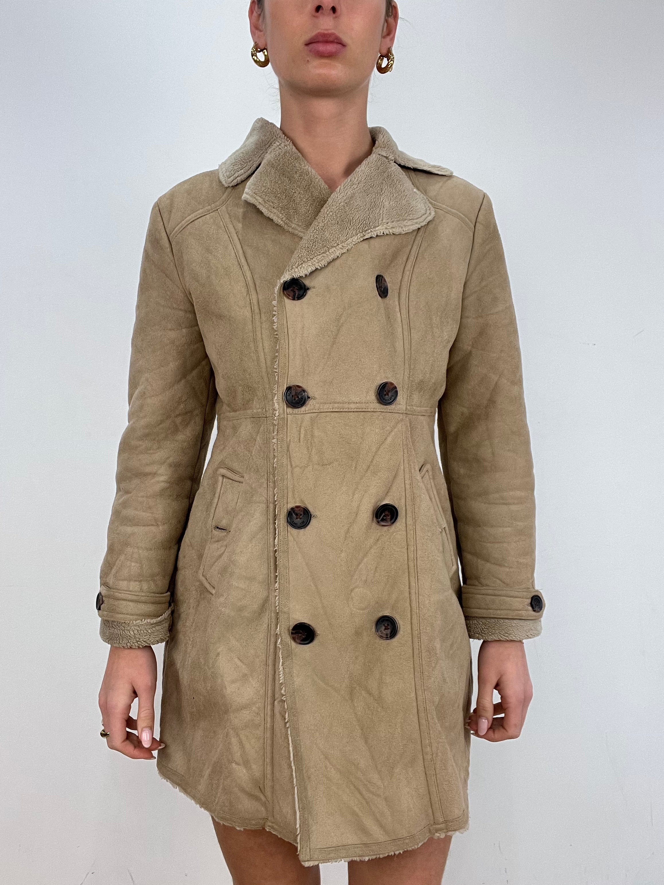 vintage edit ten | small beige faux suede pea style coat – remass