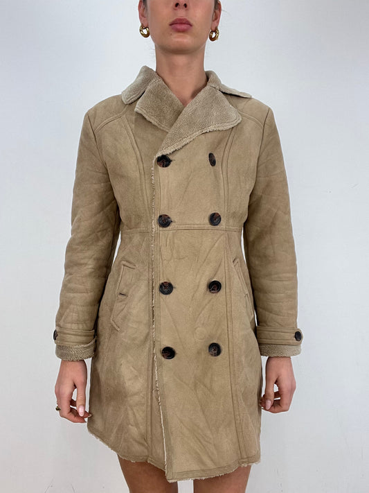 vintage edit ten | small beige faux suede pea style coat