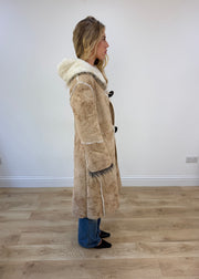 medium beige afghan coat with faux fur