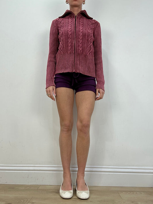 vintage edit nine | small pink cable knit zip up jumper