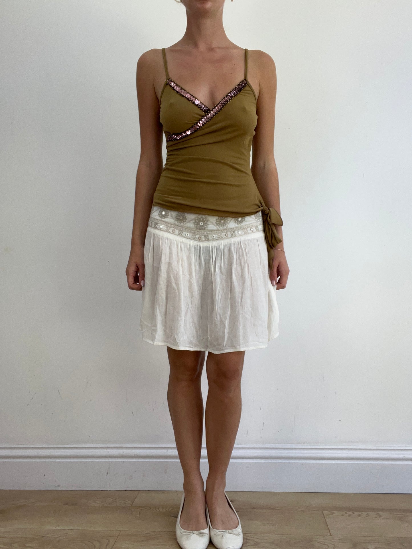 summer edit | small brown aysmetric cami with sequin detail