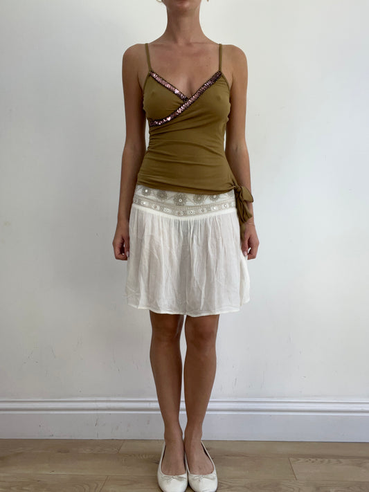summer edit | small brown aysmetric cami with sequin detail